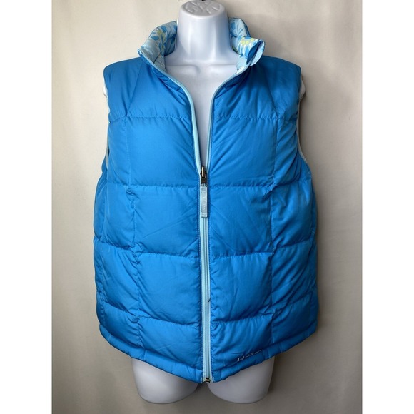 LL Bean Girls Goose Down Puffer Vest Size XL 18 Reversible Floral Cold Weather - Picture 7 of 11